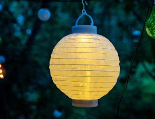 Садовый светильник на солнечной батарее "Китайский фонарик", белый, тёплый белый LED-огонь, 20 см, Kaemingk фото 2
