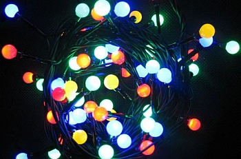 Гирлянда "Жемчужные шарики", 80 разноцветных LED-ламп, 1см, 4 м, контроллер, черный провод, SNOWHOUSE