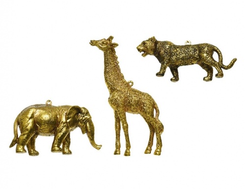 Набор ёлочных игрушек "Саванна", золотой, пластик, 12-15.5 см (3 шт.), Kaemingk