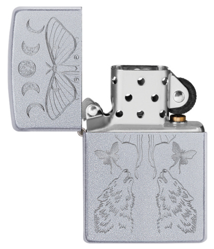 Зажигалка Zippo Butterfly and Wolf с покрытием Satin Chrome, латунь/сталь, серебристая фото 4