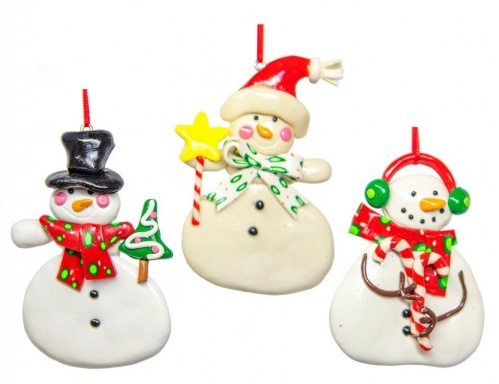 Ёлочная игрушка "Снеговичок с леденцом", полирезин, 7х1.5х10 см, разные модели, Forest Market