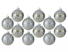 Набор стеклянных шаров "Зимний лес", белый, 8 см, упаковка 12 шт, Kaemingk