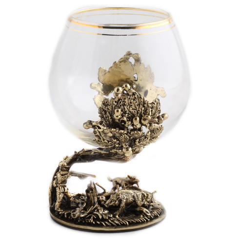 Бокалы - "Royal Elegance Glassware" - Бокал для коньяка "Охота на Кабана + орден 'С Юбилеем 75 лет'", из кристалла с накладкой, с размерами 13 см высотой и 6 см диаметром, вместимостью 310 мл, в упаковке 17х14х10 см фото 2