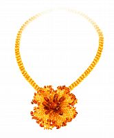 Яркий плетеный кулон-цветок из натурального янтаря и бисера, 30843