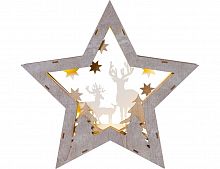 Светящаяся объёмная миниатюра "Олений уголок" (звезда), дерево, 10 тёплых белых LED-огней, батарейки, 34х32х6 см, STAR trading
