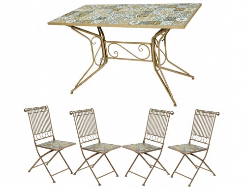 Садовая мебель с мозаикой "Тулуза" (стол и 4 стула), металл, керамика, Kaemingk