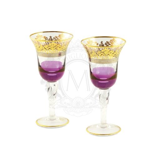 LUCIANA Бокал для вина/воды, набор 2 шт, хрусталь фиолетовый/декор золото 24К фото 2