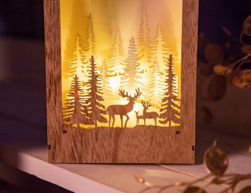 Светящаяся декорация "Олени в лесу", 5 тёплых белых LED-огней, 5x15x26 см, таймер, батарейки, Kaemingk фото 2