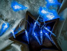 Электрогирлянда "Сосульки", 20 синих LED огней, 5,7+1,5 м, прозрачный провод, SNOWHOUSE