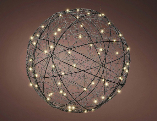 Светящийся шар металлический ОБРАЗ ПЛАНЕТЫ, чёрный, тёплые белые LED-огни, уличный, Kaemingk (Lumineo)