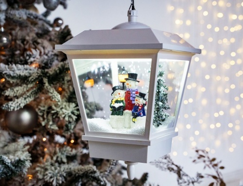 Новогодний фонарик снежный "Сказочный вечер" со снеговиками, белый, тёплый белый LED-огонь, музыка, 45 см, Peha Magic фото 2