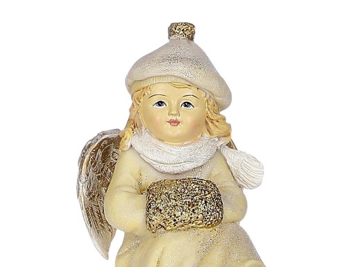 Новогодняя фигурка "Маленькая мечтательница-ангелочек", полистоун, кремовая, 8.5х10х5х10.5 см, Edelman фото 2