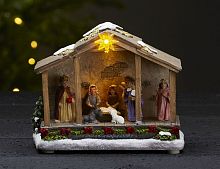 Светящаяся миниатюра "Рождественский вертеп" с тёплыми белыми LED-огнями, полистоун, таймер, батарейки, 19х15 см, STAR trading