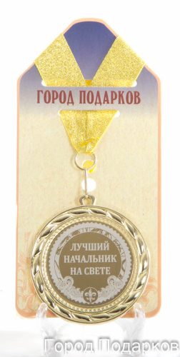 Наградная медаль "Лучший начальник на свете" (диаметр 7 см, металл, цвет: жёлтый), 10202002
