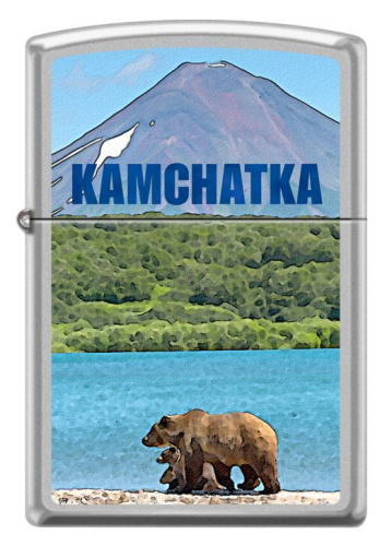 Зажигалка Zippo Камчатка с покрытием Satin Chrome™, латунь/сталь, серебристая, матовая, 205 KAMCHATKA