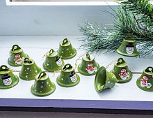 Набор ёлочных игрушек "Ансамбль колокольчиков со снеговичками", металл, зелёный, 5 см, 12 шт., Breitner