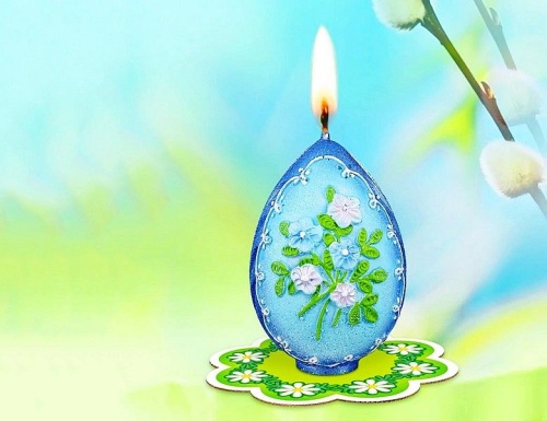Пасхальная свеча-яйцо ВЕСЕННИЕ ЦВЕТЫ, 5.5х7.5 см, Омский Свечной фото 3