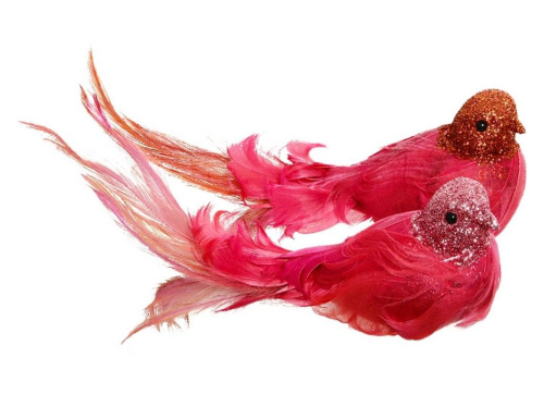 Украшение птичка КУДРЯВЫЙ ГОЛУБОК на клипсе, перо, нежно-розовый с хвостиком, 18 см, Kaemingk (Everlands)