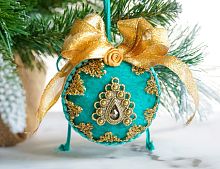 Ёлочный шар ТУРКУАЗ, коллекция ВИНТАЖНЫЙ ШИК, полиэстер, 11 см, Winter Deco