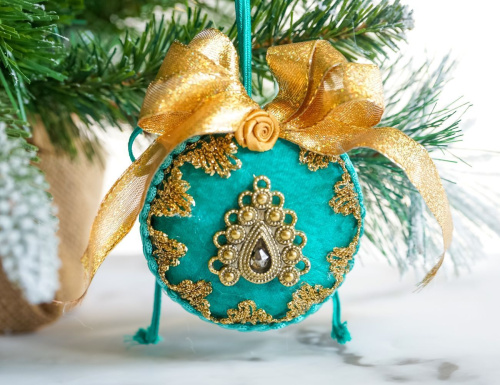 Ёлочный шар ТУРКУАЗ, коллекция ВИНТАЖНЫЙ ШИК, полиэстер, 11 см, Winter Deco