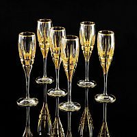 BARON Бокал для шампанского, набор 6 шт, хрусталь/декор золото 24К