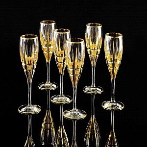 BARON Бокал для шампанского, набор 6 шт, хрусталь/декор золото 24К