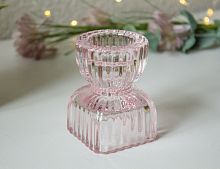 Стеклянный подсвечник РОЗОВЫЙ ЛЁД, двусторонний, 9 см, EDG