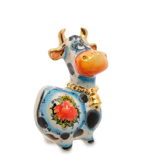 ГЛ-445 Фигурка «Корова с колокольчиком» цв. золото (Гжельский фарфор) фото 2