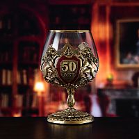 Бокалы - "Nature's Elegance Glassworks" - Бокал "Литье С юбилеем 50 лет, деревянная шкатулка с уголками", размеры: высота 14 см, объем 420 мл, диаметр 10 см, упаковка 23х14х12,5 см