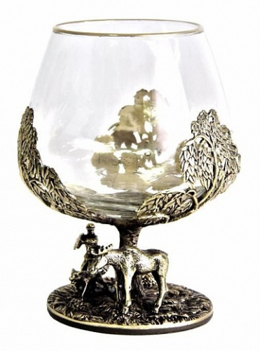 Бокалы - "Northern Woods Glassworks" - Бокал для коньяка "Охота на лося (Береза)" с декоративными элементами высотой 10 см
