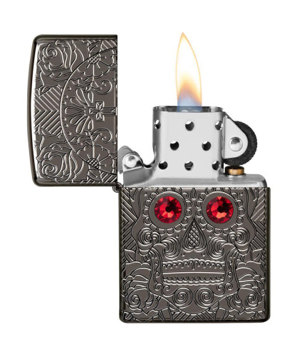 Зажигалка Zippo Armor™ Crystal Skull, покрытие High Polish Black Ice®, латунь/сталь, чёрная фото 2