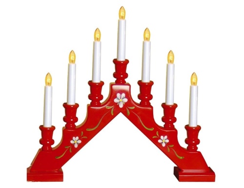 Рождественская горка SARA деревянная, красная, с цветочным орнаментом, 7 тёплых белых ламп, 43х38 см, STAR trading фото 2