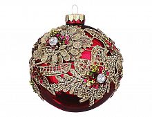 Стеклянный ёлочный шар "Кружево мерцающих цветов", красный, 10 см, Edelman, Noel (Katherine's style)