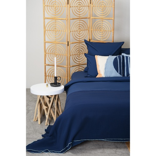 Комплект постельного белья полутораспальный темно-синего цвета из органического стираного хлопка из коллекции essential фото 9