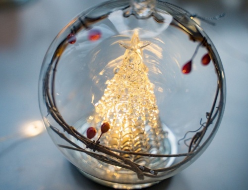 Светящийся ёлочный шар "Ледяная ёлочка", тёплый белый LED-огонь, 10 см, Peha Magic фото 2