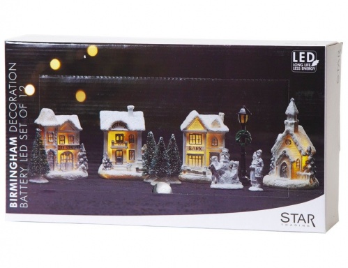 Светящаяся композиция "Зима в деревне" (белая) с тёплыми белыми LED-огнями, полистоун, батарейки, в наборе 11 предметов, STAR trading фото 2