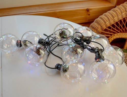 Электрогирлянда "Светлячки в шариках", 10 ламп, микро LED-огни, 4.5+5 м, чёрный провод, коннектор, уличная, Kaemingk фото 3