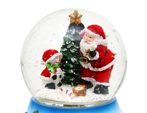 Музыкальный снежный шар "Санта и снеговичонок" (с движущимся поездом), 16 см, Sigro фото 4