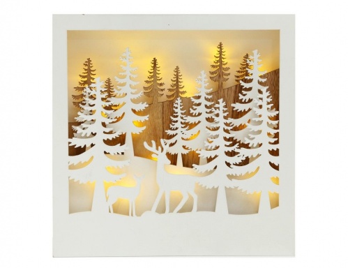 Светящаяся декорация "Олени среди ёлочек - олень с оленёнком", дерево, белый, 15 тёплых белых LED-огней, 30х5х30 см, батарейки, Boltze фото 5