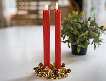 Набор свечей восковых "Мерцающие", красные, тёплый белый LED-огонь колышущийся, 25.5 см, 2 шт., Peha Magic