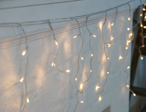 Электрогирлянда БАХРОМА ICICLE, 100 холодных/тёплых белых LED-огней, прозрачный ПВХ, 2х0.7+3 м, пульт, SNOWHOUSE фото 7