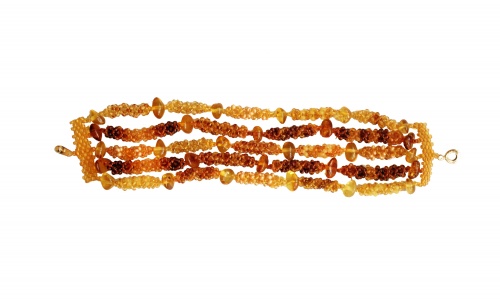 Плетеный браслет из балтийского янтаря и бисера, 10875-1b