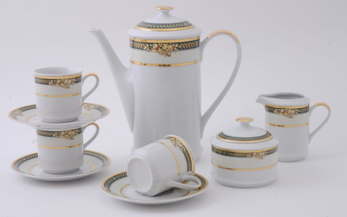 Кофейный сервиз Leander "Сабина" 15 предметов 02160714-0711, зелёный и белый