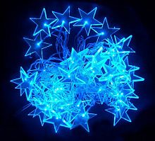 Электрогирлянда "Звезды" 35 синих LED-ламп с насадками, 6+0,7 м, синий провод, контроллер, SNOWMEN