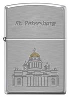 Зажигалка ZIPPO Исакиевский собор, латунь/сталь с покрытием Brushed Chrome, серебристая, 36x12x56 мм