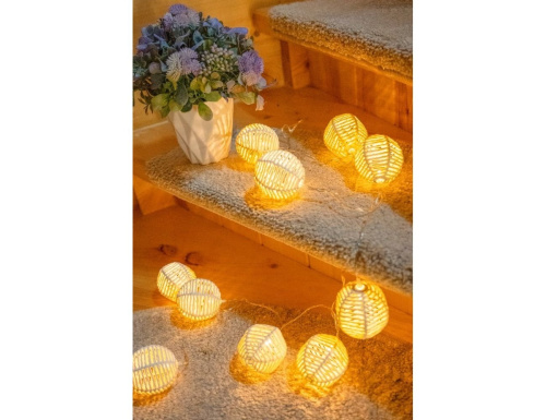 Светодиодная гирлянда ШАНЬСИ, 10 теплых белых LED-огней, 1.35+0.5 м, таймер, батарейки, уличная, Koopman International фото 2