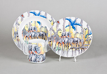 Детский сервиз Leander, safari, фарфор, разноцветный, включающий 3 предмета, в том числе кружку объемом 0,22л