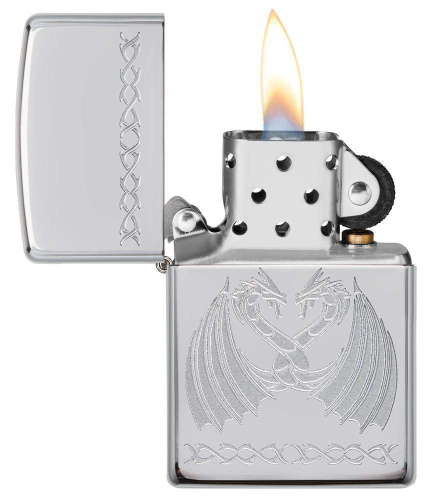 Зажигалка Zippo Dancing Dragons с покрытием High Polish Chrome, латунь/сталь, серебро, 36x12x56 мм фото 6