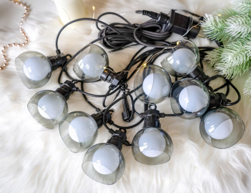 Светодиодная гирлянда из лампочек Party Lights - ТЁПЛЫЕ СУМЕРКИ, 10 тёплых белых LED-огней, 5 м, коннектор, чёрный провод, уличная, Winter Deco фото 4