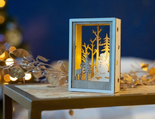 Светящаяся декорация "Лесной уют - снеговик", 4 тёплых белых LED-огня, 4x10x15 см, таймер, батарейки, Kaemingk фото 2